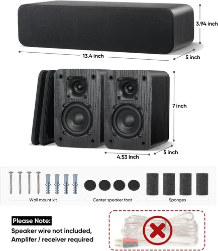 Miniatura 7 de Saiyin Sistema de cine en casa pasivo 3.0, altavoces de sonido envolvente estéreo con tweeter de bocina, diálogo cristalino, potencia máxima de 150