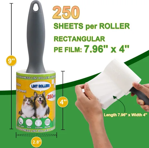 Miniatura 2 de Rodillo de pelusa para mascotas, paquete económico de 250 hojas, removedor de pelusa extra adhesivo para perros y gatos, ropa, muebles, sofás, Blanco