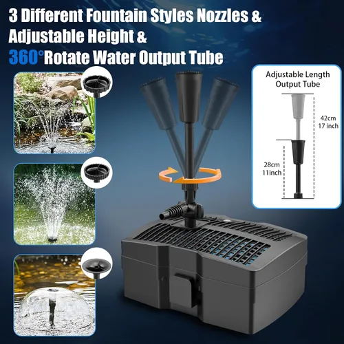 Miniatura 3 de Bomba de filtro de estanque de 530 GPH, kits de bomba de fuente sumergible con filtro, bomba de agua integrada y lámpara de 9 W para estanques al