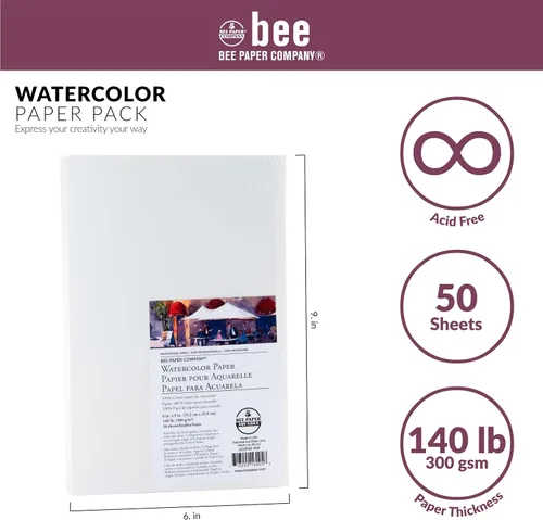 Miniatura 3 de Bee Paper - Paquete de papel de algodón prensado en frío para acuarelas 140#, 100% trapo