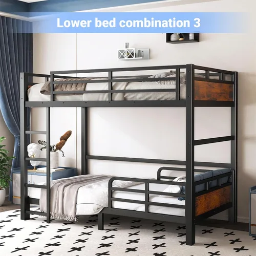 Miniatura 5 de Litera Twin XL sobre Twin XL, literas convertibles de metal que se pueden separar en cama alta y cama baja, estructura de cama resistente