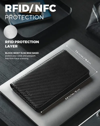 Miniatura 3 de VULKIT Cartera para pasaporte, cartera de viaje con bloqueo RFID para hombres y mujeres