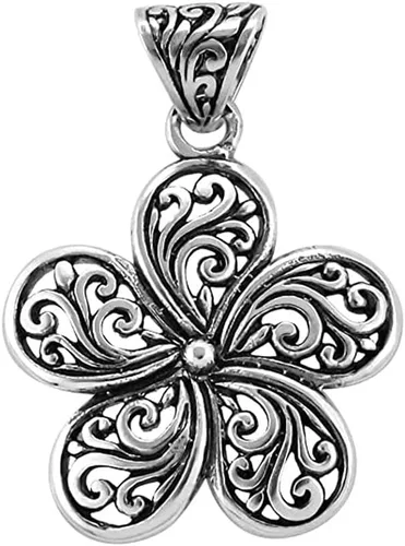 Shop LC - Colgante de flor de plata de ley 925, collares con colgante de filigrana floral para mujer, joyería de disfraz para mujeres, regalos de