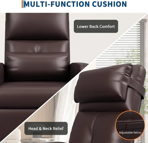 Miniatura 9 de GarveeHome - Silla reclinable eléctrica con calor y masaje, sofá individual ergonómico de cuero sintético ajustable, respaldo alto, asiento PU Marrón