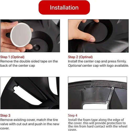 Miniatura 5 de KAVANIC 4 piezas de tapacubos para Tesla Model 3, cubiertas de rueda de 18 pulgadas, tapa de rueda mate negra con logotipo de estilo arácnido