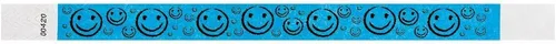 Miniatura 3 de 200 pulseras Tyvek de Wristco con cara sonriente azul neón para eventos, ¾ x 10 pulgadas, impermeables, reciclables, cómodas, resistentes a