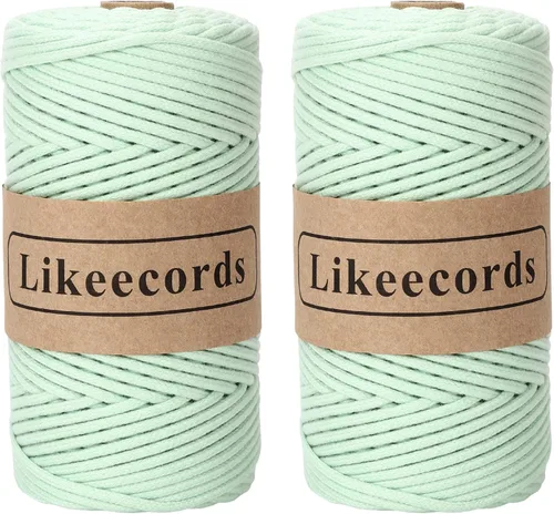 Miniatura 10 de Cordón de Algodón Trenzado 3mm x 109 yardas - Cuerda de Macramé Colorida para Manualidades, Ganchos, Colgantes de Pared - 100% Algodón Natural