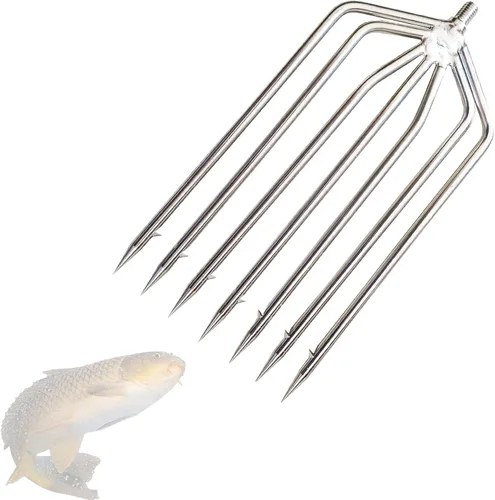 Miniatura 10 de Brazo de pesca telescópico de 6.2 pies con 3 dientes, gancho de pesca telescópico de acero inoxidable con tornillo de 8 mm, arpones barbados