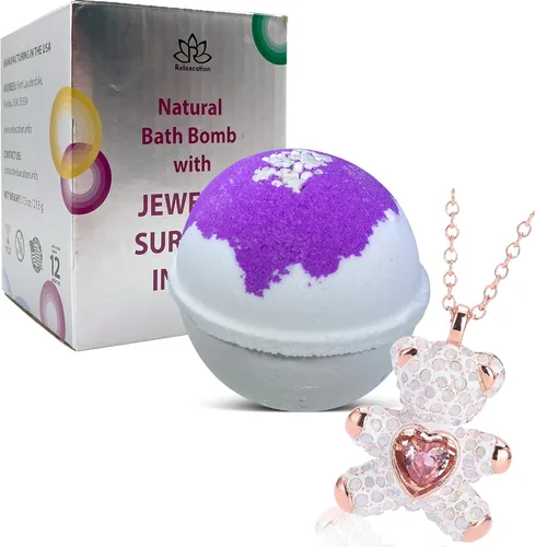 Bomba de baño con collar de oso sorpresa en el interior, ingredientes naturales hidratantes para la piel, seguros para los niños, bomba de baño con