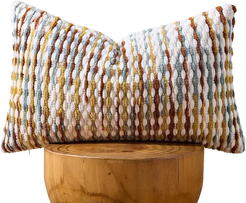 Miniatura 10 de AmHoo Juego de 2 fundas de almohada decorativas de chenilla estilo bohemio, funda de almohada con borlas para sofá, cama, dormitorio, sala de estar