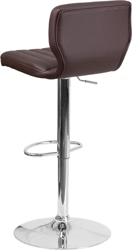 Miniatura 7 de EMMA + OLIVER Brown Vinyl Adjustable Height Vertical Stitch Back Barstool