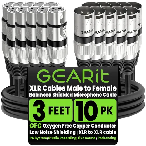 Miniatura 11 de GEARit XLR - Cable de micrófono macho a hembra (10 pies, paquete de 6) mezclador blindado equilibrado de 3 pines, estudio de grabación, podcast