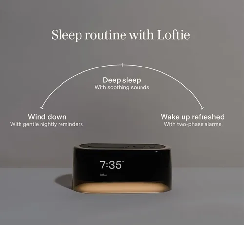 Miniatura 8 de Loftie Reloj despertador con máquina de sonido – Reloj despertador inteligente con luz nocturna, ruido blanco, altavoz Bluetooth, más de 100 sonidos
