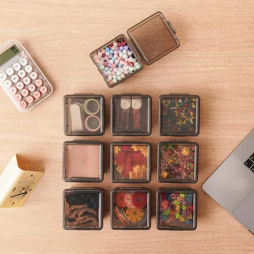Miniatura 8 de Paquete de 10 recipientes pequeños de plástico con tapas, cajas de almacenamiento apilables transparentes y organizadores para organizador