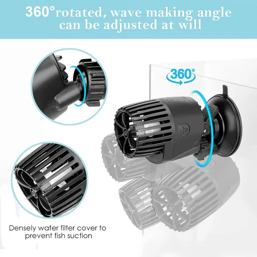 Miniatura 3 de AQQA Fabricante de ondas de acuario, 3 W/5 W/10 W/15 W con ventosa para tanque de peces bomba de potencia única, bomba de circulación sumergible