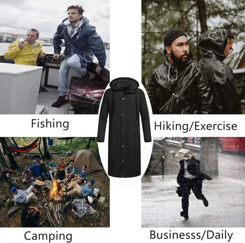 Miniatura 7 de COOFANDY Chaqueta impermeable para hombre con capucha impermeable ligera activa larga