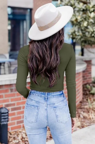 Miniatura 6 de VICHYIE Ropa de otoño para mujer, cuello en V, manga larga, acanalada, ajustada, ajustada