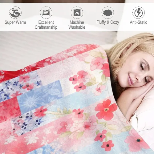Miniatura 4 de Manta de verano con parches bohemios, vintage, bohemia, acogedora manta de franela para sofá, cama para niños y adultos, 30 x 40 pulgadas, manta