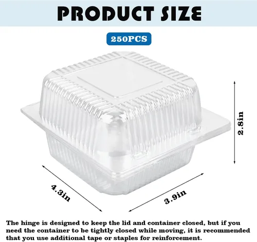 Miniatura 2 de 250 unidades de 5 x 5 pulgadas Clamshell bandeja para llevar recipientes de plástico con bisagras para alimentos, caja de comida desechable