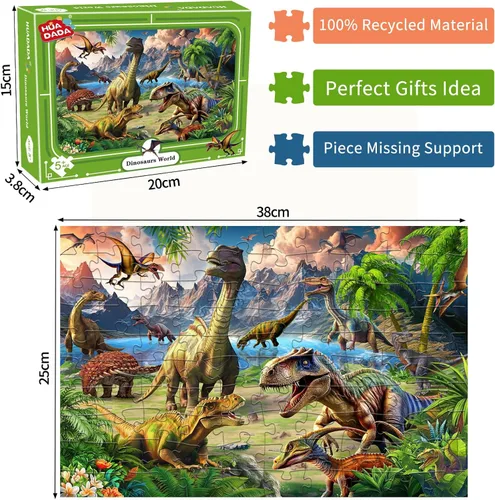 Miniatura 3 de Dinosaur World - Rompecabezas de 100 piezas para niños de 5 a 8 años, juguete educativo de aprendizaje para niños, regalo para niñas de 5 a 10 años