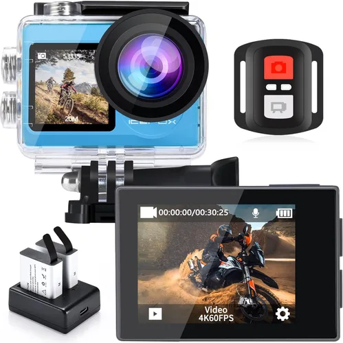 icefox i8 Cámara de acción con 20MP, Zoom de 5X, cámara impermeable subacuática con EIS optimizado, edición de video y foto mediante la aplicación