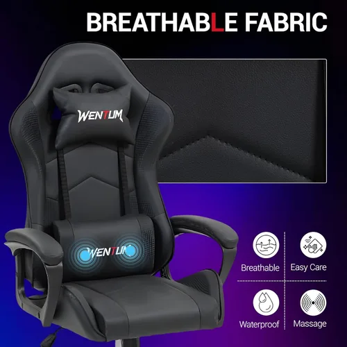 Miniatura 7 de Silla de masaje para juegos, silla ergonómica de escritorio para PC con reposacabezas y soporte lumbar de masaje, silla de videojuegos con respaldo