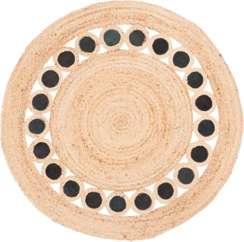 Miniatura 2 de SAFAVIEH Natural Fiber Round Collection NF370Z - Alfombra redonda de yute y cuero de 3 pies, hecha a mano, color beige y negro