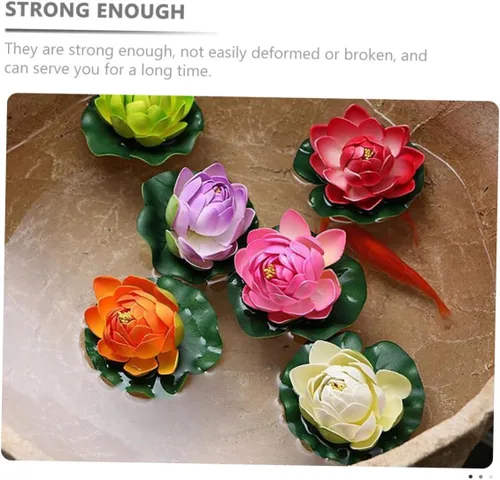 Miniatura 9 de Yardwe Flores de loto flotantes artificiales para decoración de agua simulada de estanque fáciles de instalar