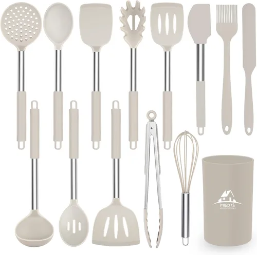 Juego de utensilios de cocina de silicona, espátula de cocina de silicona con mango de acero inoxidable, antiadherente, resistente al calor, el