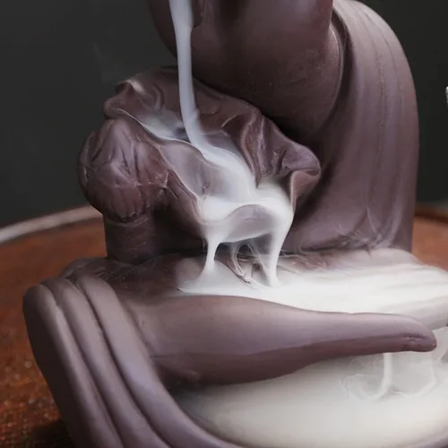 Miniatura 4 de Quemador de incienso de mano de Buda de cerámica para interiores, soporte de incienso de cascada de humo creativo Lotus para aromaterapia, adorno