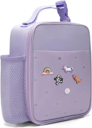 Miniatura 10 de MEXS Lonchera para niños, con dije de bricolaje y bolsas de almuerzo aisladas para niños y niñas, bolsa de almuerzo para la escuela, picnic con Azul