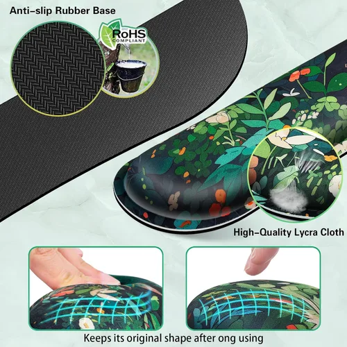 Miniatura 4 de Canjoy Lindo juego de alfombrillas de ratón de gatos negros, 4 en 1 alfombrilla de ratón de anime Kawaii + soporte para reposamuñecas para teclado +