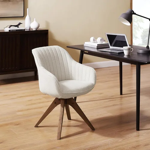 Miniatura 4 de Art Leon Silla de Escritorio Sin Ruedas, Silla de Oficina Moderna de Mediados de Siglo, Silla Giratoria de Acento con Patas de Madera de Roble