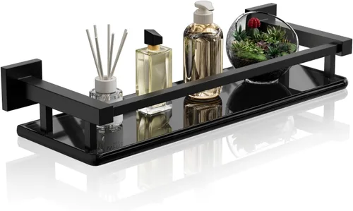 Miniatura 16 de Alise Estantes de baño, estante de vidrio dorado para baño, estantes flotantes modernos, 20 pulgadas Dorado y Negro