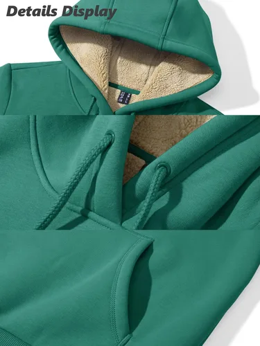 Miniatura 14 de MAGCOMSEN Sudaderas con capucha para mujer, con forro de sherpa, de vellón, para invierno, cálido, pesado, de algodón, con bolsillo