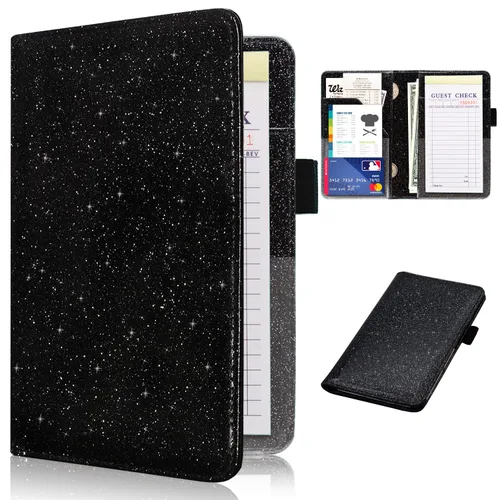 Miniatura 11 de RSAquar Libreta de servidor con bolsillo con cremallera, libretas de servidor de cuero premium para camarera, cartera de camarero libreta