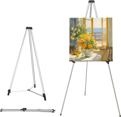 Miniatura 10 de MXG - Caballete de exhibición plegable de aluminio profesional para pintar, carteles, carteles, tablero de mesa ajustable de 33 a 64 pulgadas