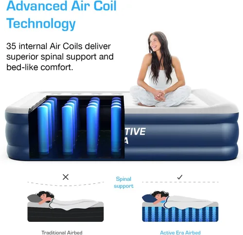 Miniatura 4 de Active Era Colchón de aire tamaño King con bomba elevada incorporada, colchón inflable elevado de alta calidad con almohada elevada, resistente a