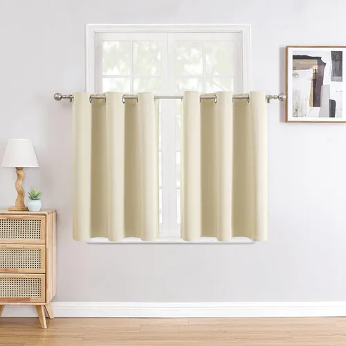 Miniatura 90 de ChrisDowa - Cortinas de cenefa pequeñas para cocina, cortinas cortas con ojales y aislamiento térmico para oscurecer la sala y habitación