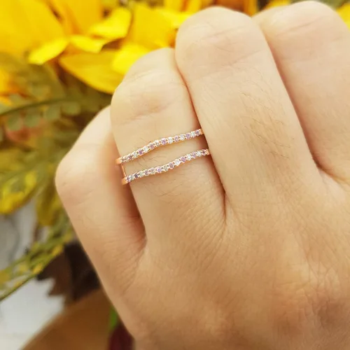 Miniatura 20 de Dazzlingrock Collection Anillo de protección redondo alternativo de zafiro rosa y diamante blanco para mujer en oro macizo de 10 quilates