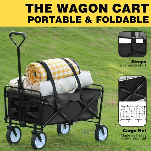 Miniatura 2 de Carrito plegable para compras con ruedas, carrito de compras con ruedas, carrito de playa resistente con red de carga y correas para jardín, patio