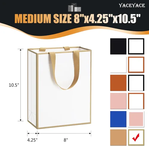 Miniatura 3 de Bolsas de regalo blancas con marco dorado, 20 unidades, 8 x 4.25 x 10.5 pulgadas, medianas y blancas y doradas, elegantes bolsas de regalo de lujo