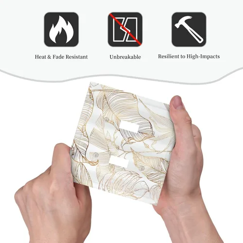 Miniatura 6 de Placa de pared decorativa con hojas de palmera tropicales de oro blanco, hoja de plátano, doble interruptor de luz de palanca decorativa, placa