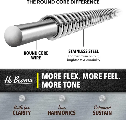 Miniatura 4 de DR Strings - Hi-Beams - Juego de cuerdas para bajo de 4 cuerdas - Mediano 45-105 - Núcleo redondo de acero inoxidable - Accesorios para bajo (MR-45)