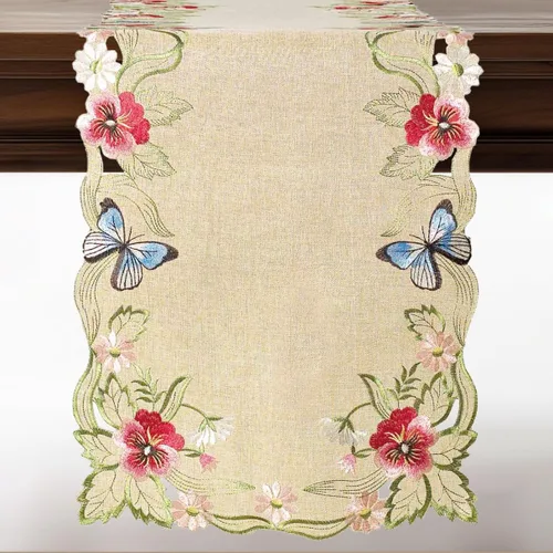 Miniatura 17 de DECOZEN Camino de Mesa Navideño Dorado con Ciruela – Bufanda Decorativa Bordada para Comedor y Tocador para Mesas Navideñas, Bodas y Fiestas – 14 x