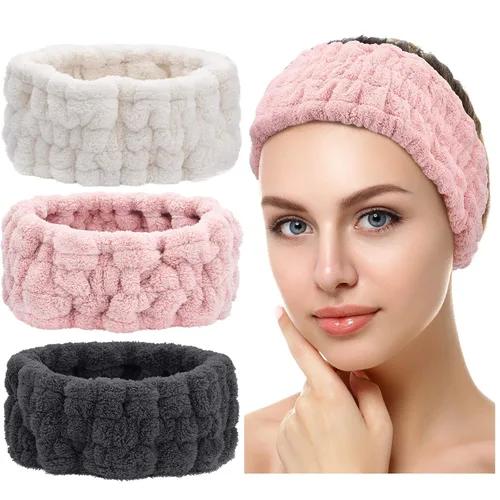 Miniatura 8 de Chuangdi 3 Piezas Diadema Elástica para Maquillaje, Yoga, Deportes, Ducha - Envoltura para la Cabeza para Mujeres y Niñas (Rojo, Azul, Morado)