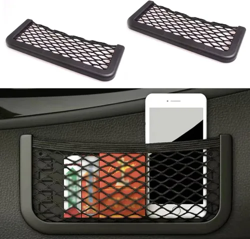 jeseny 2 bolsas de red de almacenamiento para automóvil, marco de ABS, organizador de bolsillo, bolsa de comestibles negra para automóvil, red