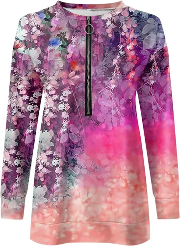 Miniatura 4 de GIANTHONG Sudadera de gran tamaño para mujer, media cremallera, casual, holgada, de manga larga, con estampado de moda, ropa Y2K