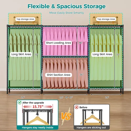 Miniatura 8 de SINGAYE Perchero portátil para armario, perchero resistente, sistema de organización y almacenamiento para colgar ropa, perchero ajustable