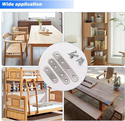 Miniatura 5 de mxuteuk 96 piezas de soportes planos rectos de acero inoxidable, soporte de metal, placa de reparación, soportes de metal para madera